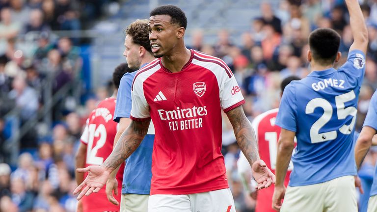 Gabriel shows his frustration during Arsenal's loss at Brighton